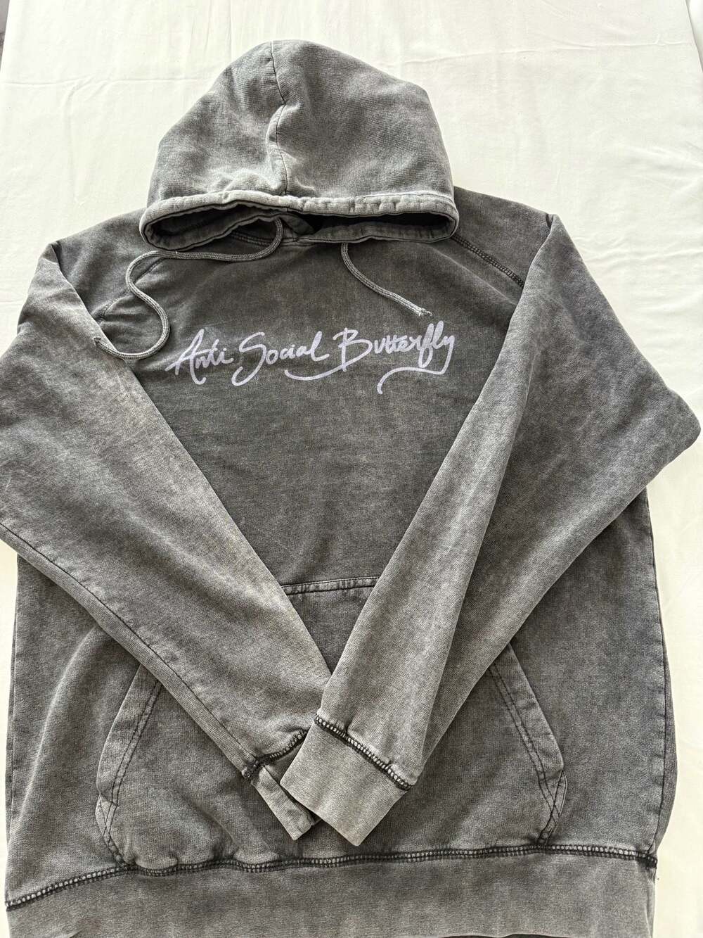 Lane Seven Anti Social Butterfly Mineral Wash Hoodie Size L